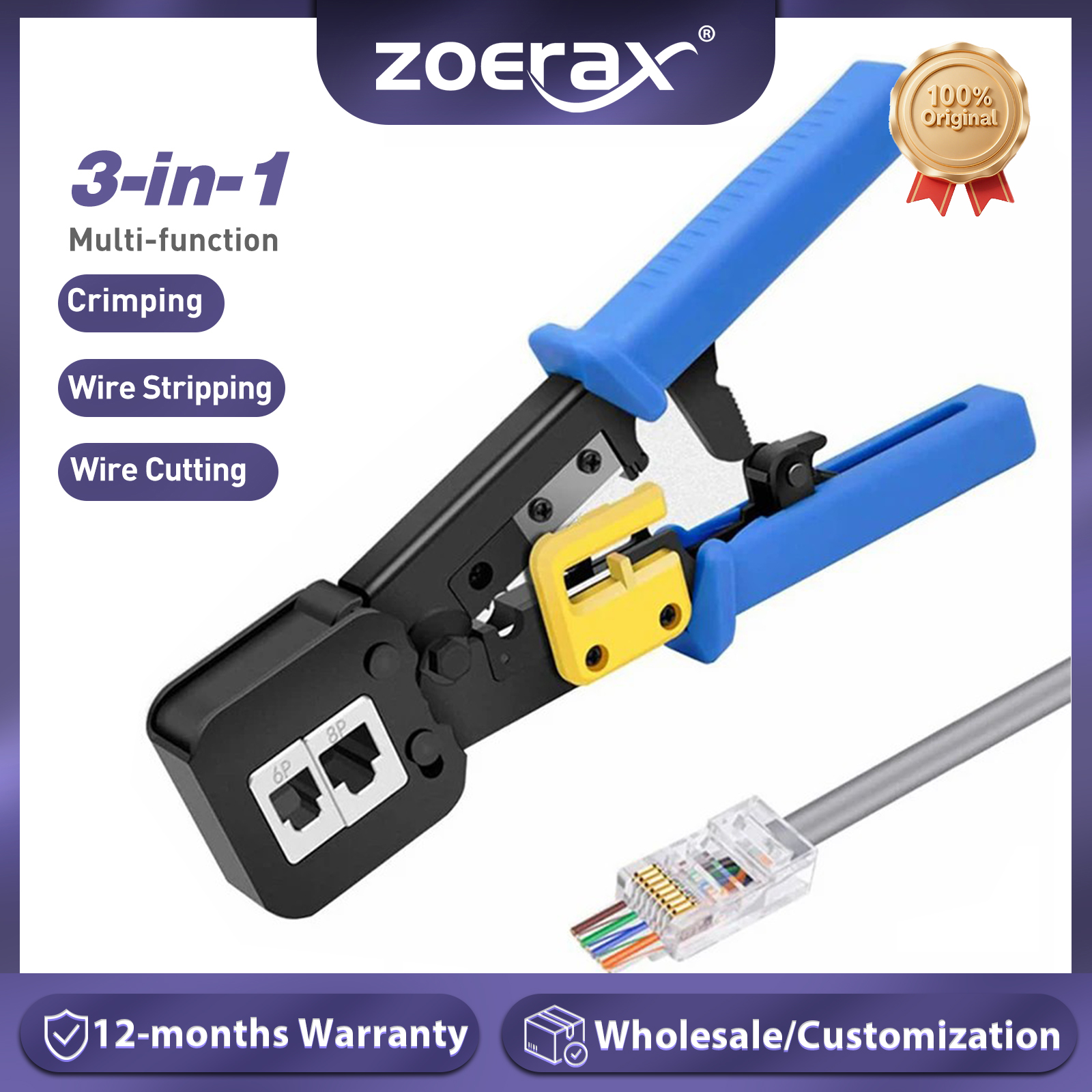 Wire Stripper Cutter - ZoeRax RJ45 Crimper for Pass-Through/EZ RJ11/RJ12/RJ45