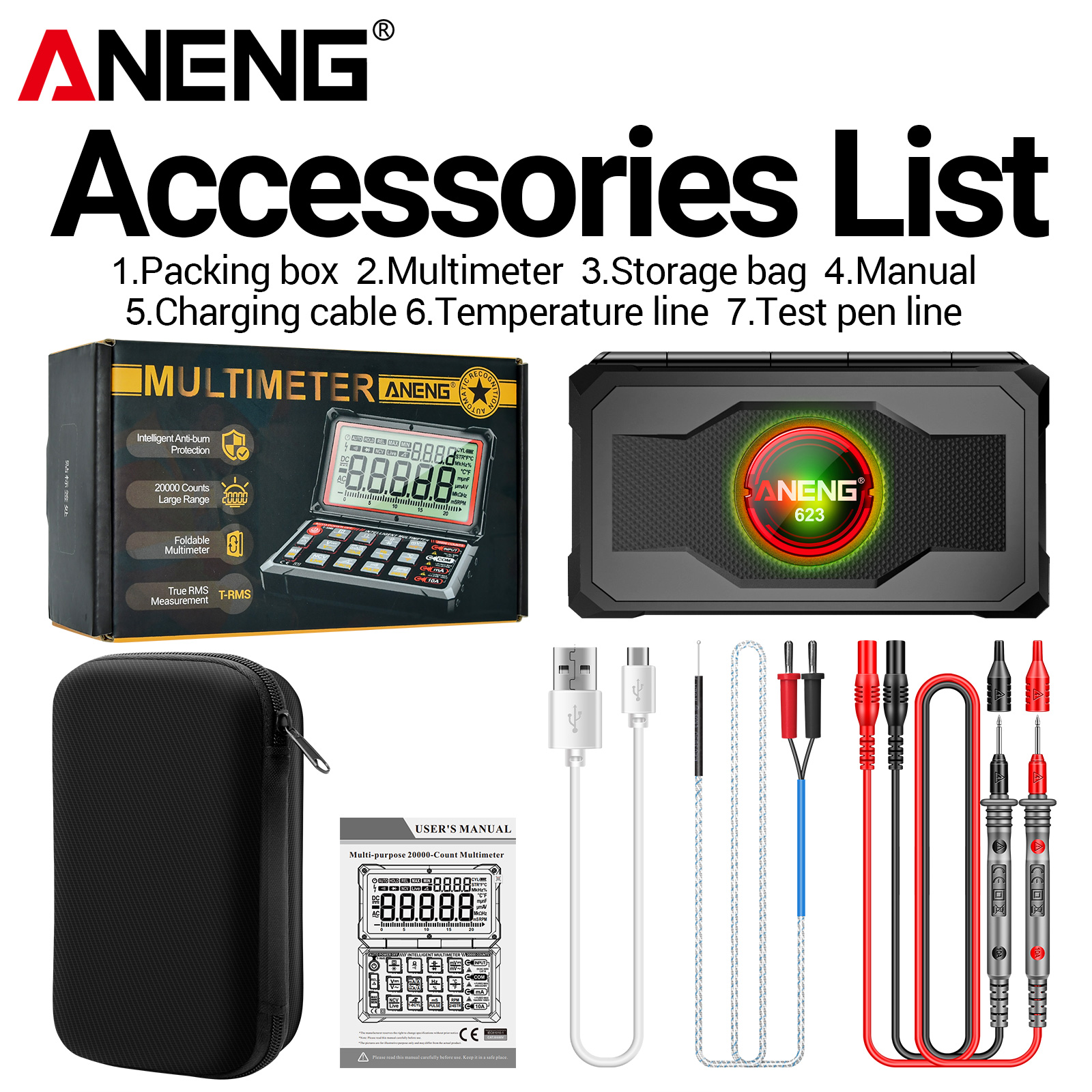Multimeter Digital - ANENG 623 Multifunctional Digital Multimeter 20000